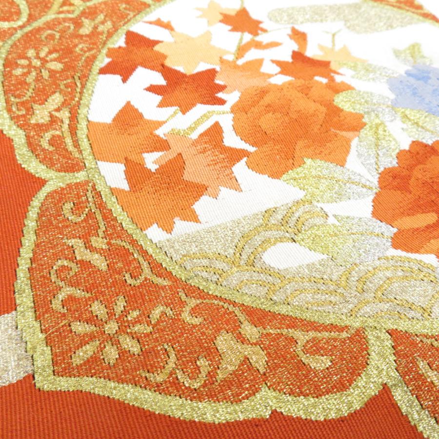 名古屋帯 本つづれ帯 朱地 金糸 華文紋様 お太鼓柄 正絹 桐箱入 つづれ