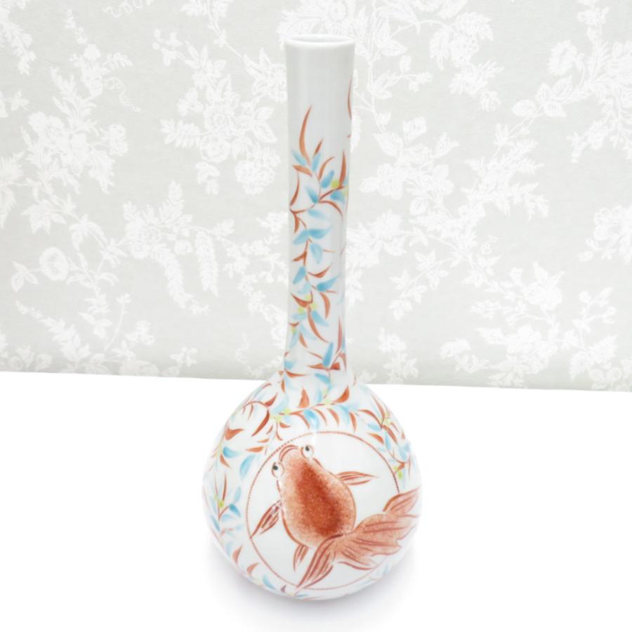 九谷焼 骨董・民芸品 インテリア 朝井仁美 九谷仁美 赤絵唐草 金魚文花生 花瓶 花入 花器 共箱有 九谷焼 骨董・民芸品 インテリア 朝井仁美 九谷仁美 赤絵唐草