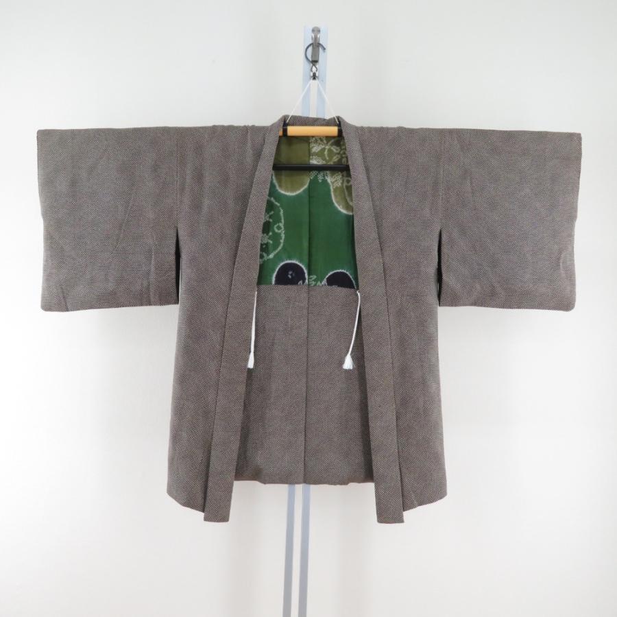 羽織 アンティーク 昔羽織 正絹 茶色xクリーム色x緑色 網模様 ちりよ 
