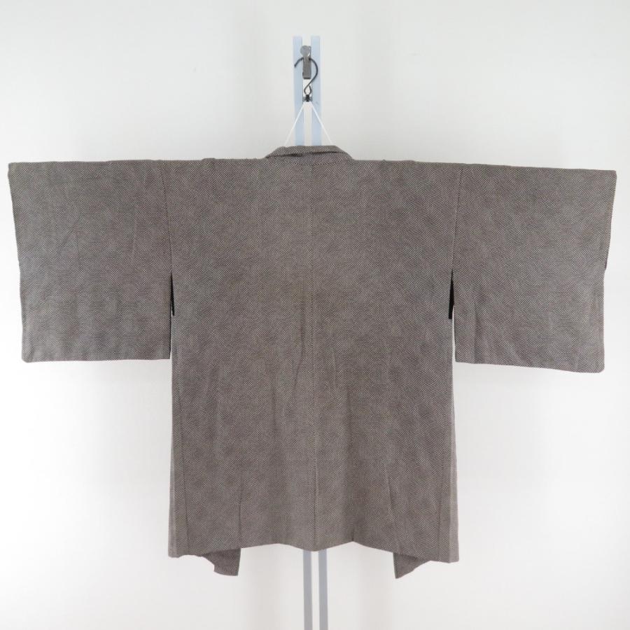 羽織 アンティーク 昔羽織 正絹 茶色xクリーム色x緑色 網模様 ちりよ