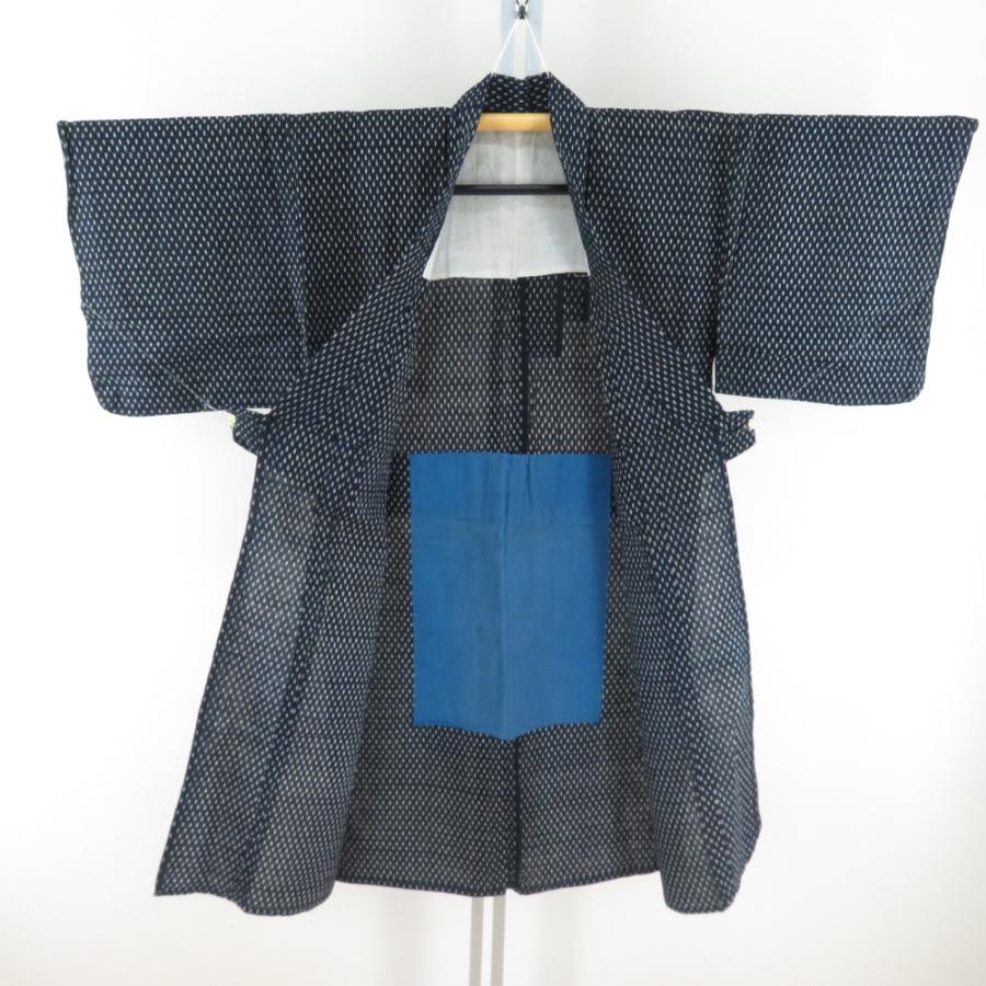 子供着物 木綿 アンティーク 雪ん子絣模様 紺色x白色 女児用 身丈