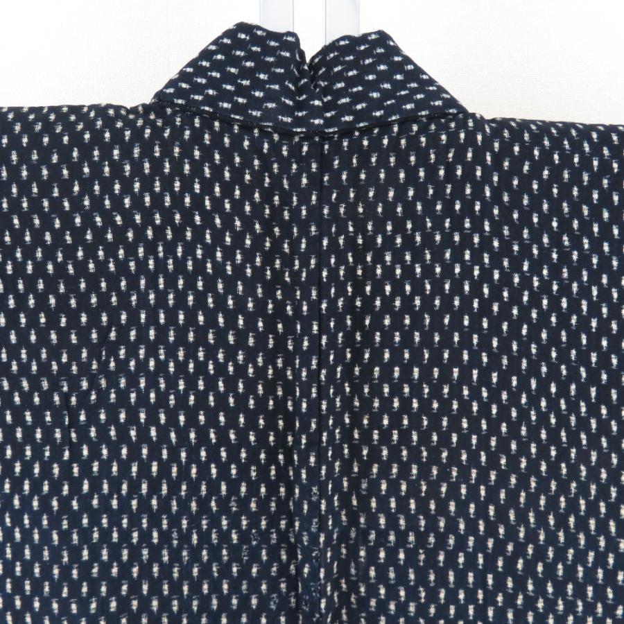 子供着物 木綿 アンティーク 雪ん子絣模様 紺色x白色 女児用 身丈