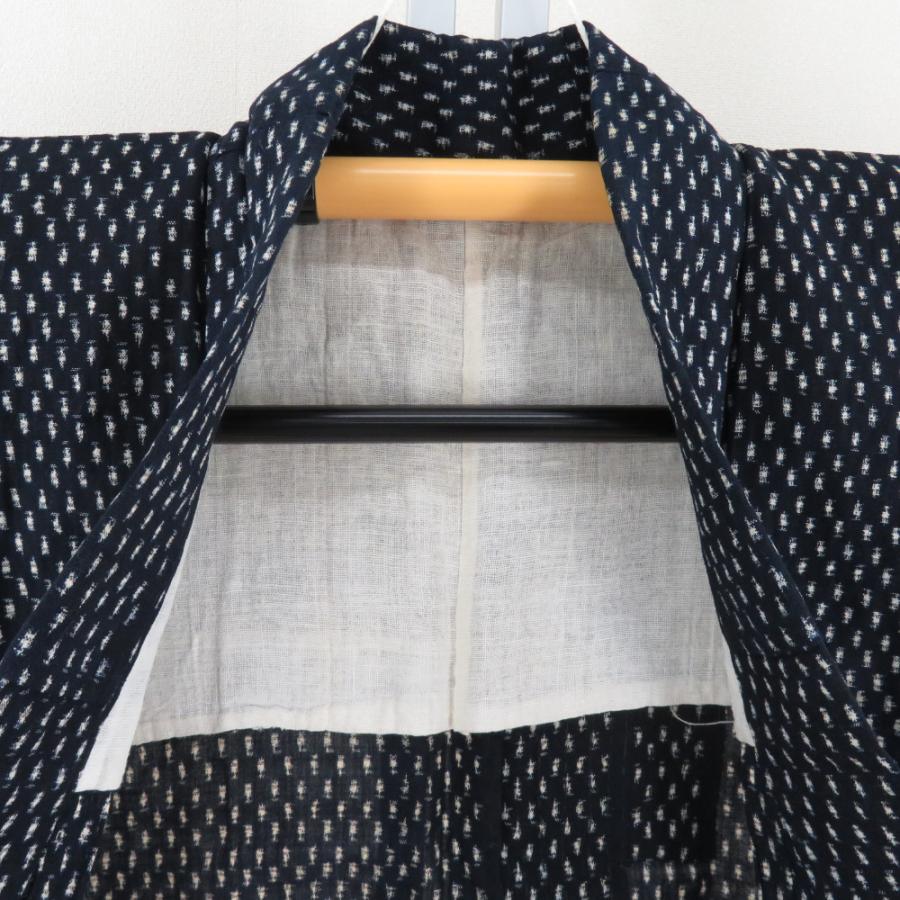 子供着物 木綿 アンティーク 雪ん子絣模様 紺色x白色 女児用 身丈