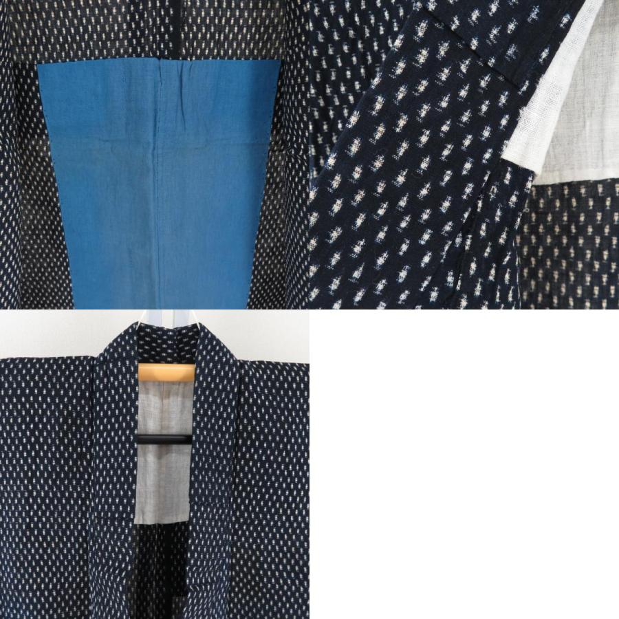 子供着物 木綿 アンティーク 雪ん子絣模様 紺色x白色 女児用 身丈