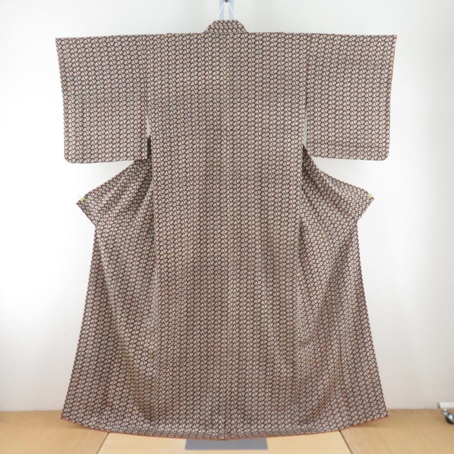 小紋 小花模様 茶色xクリーム色 正絹 袷 広衿 仕立て上がり着物 身丈 