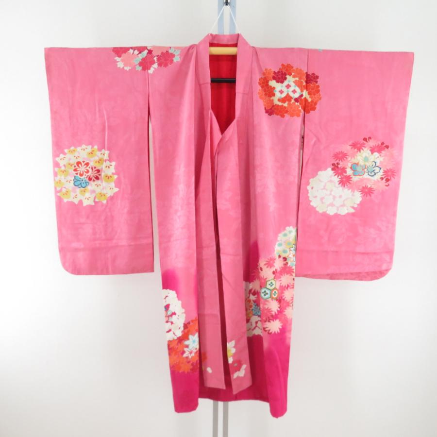 アンティーク 子ども着物 四つ身 鮮やかな発色のピンク アンティーク