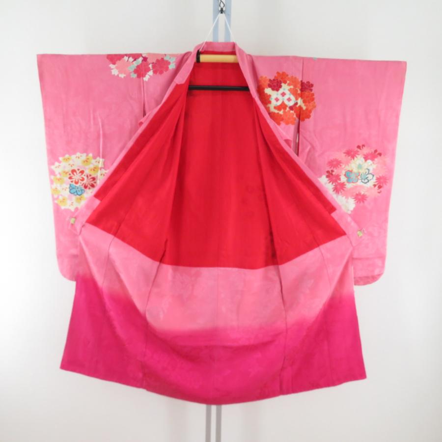 アンティーク　子ども着物　四つ身　鮮やかな発色のピンク アンティーク 子ども着物 四つ身 鮮やかな発色のピンク
