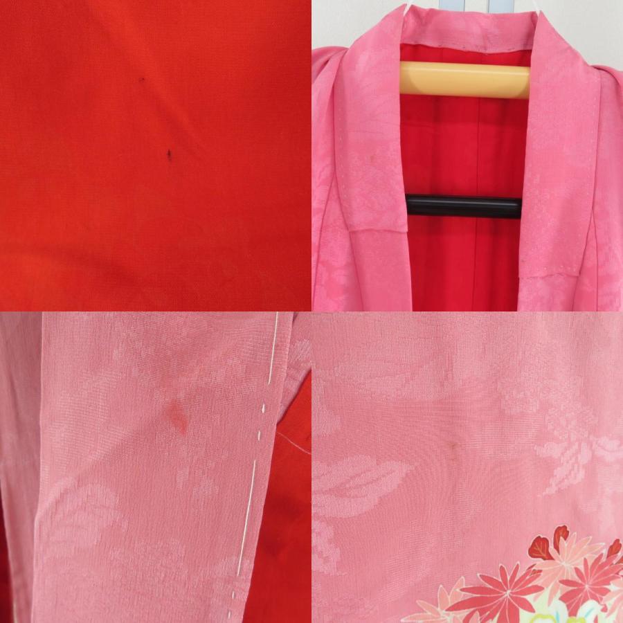 アンティーク　子ども着物　四つ身　鮮やかな発色のピンク アンティーク 子ども着物 四つ身 鮮やかな発色のピンク
