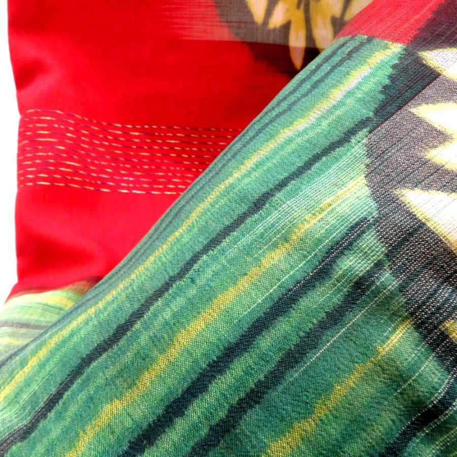 子供着物 銘仙 アンティーク 昔 女児用 赤 多色 縞 植物柄 レトロ 昔