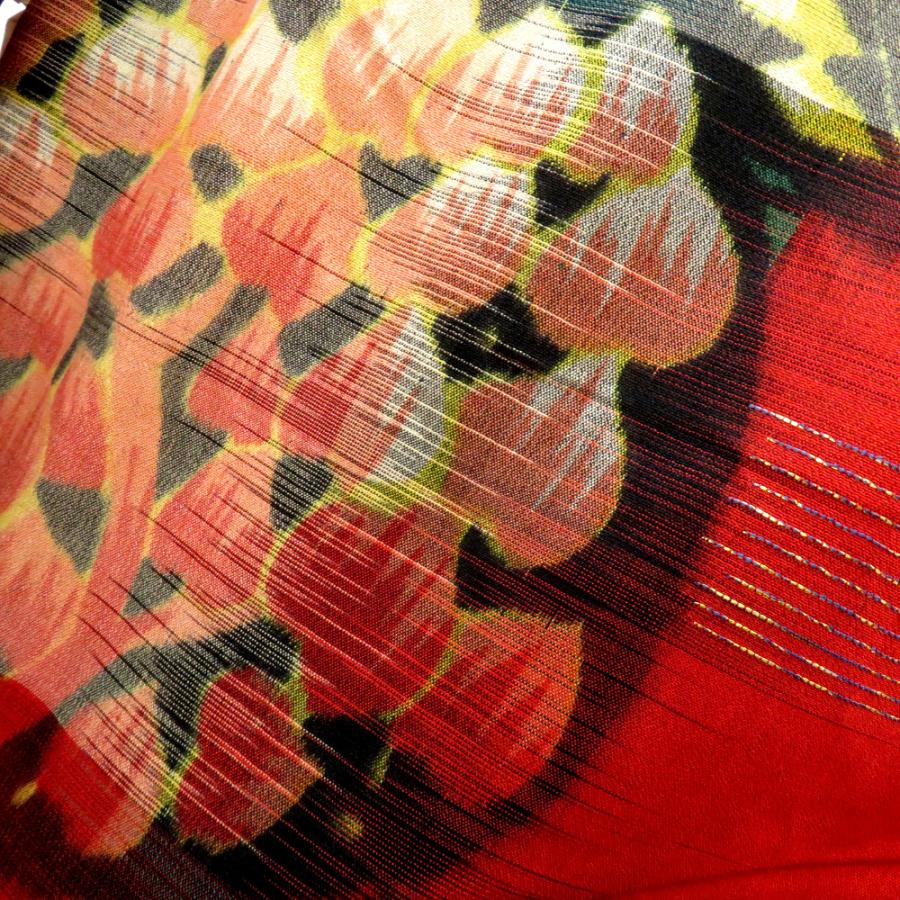 子供着物 銘仙 アンティーク 昔 女児用 赤 多色 縞 植物柄 レトロ 昔