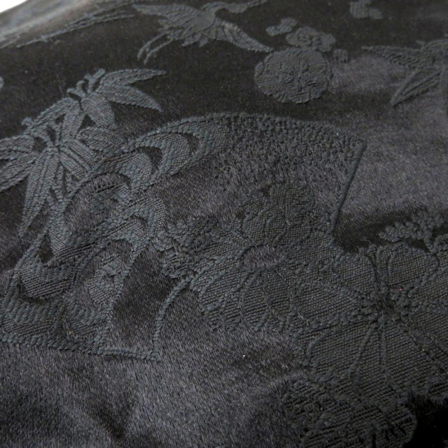 名古屋帯 アンティーク帯 昔名古屋帯 繻子 黒 地模様 鶴 扇面 花 雪輪