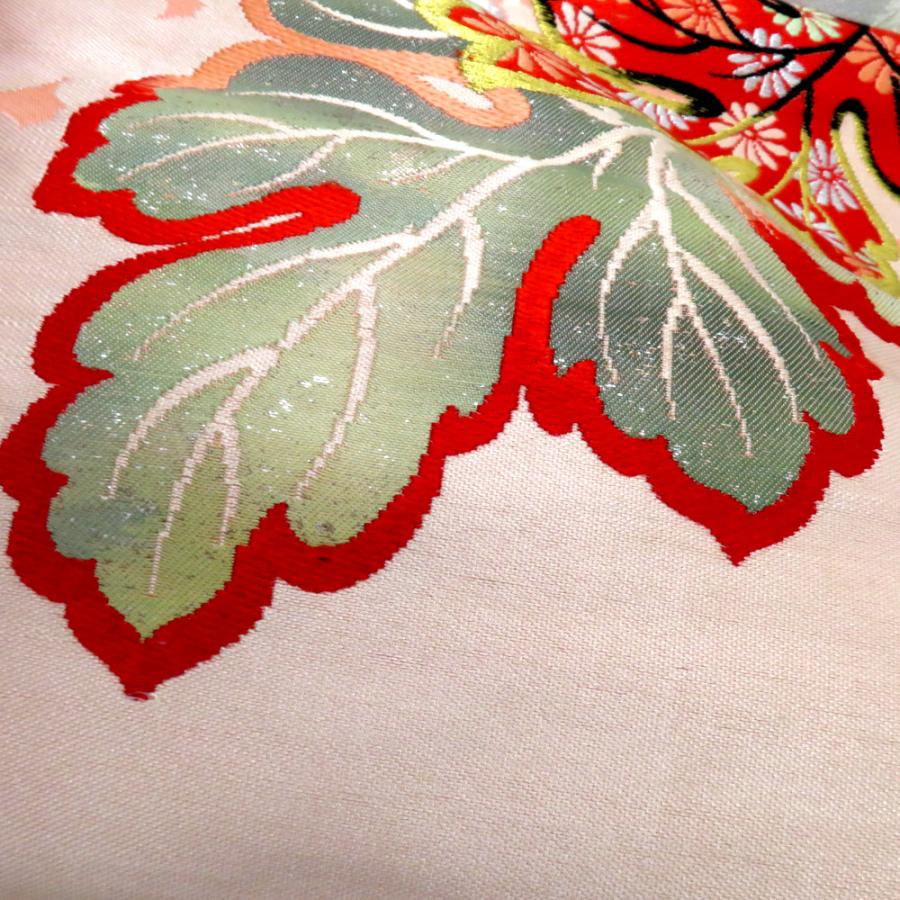 名古屋帯 アンティーク帯 昔名古屋帯 サーモンピンク 金 銀 赤 緑 白