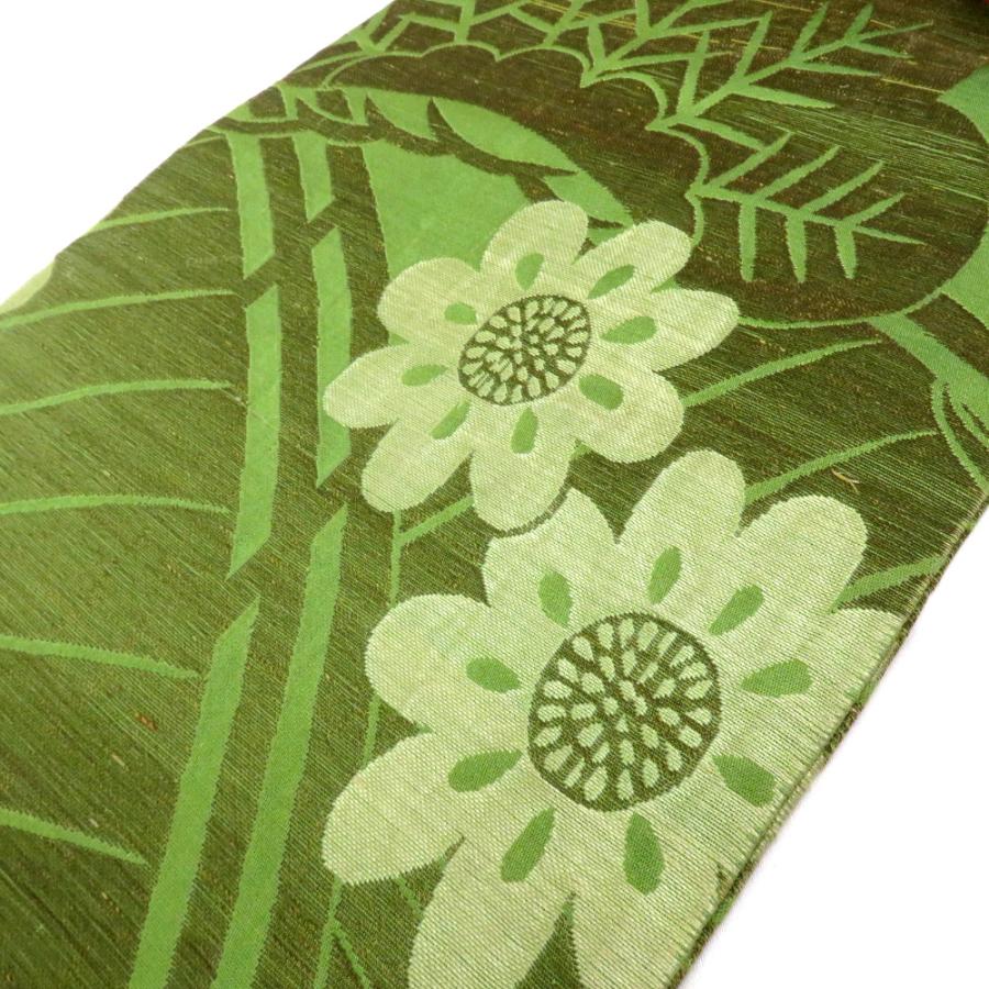 昔 子供帯 アンティーク 正絹 丸帯仕立 緑 白 オレンジ 青 茶 橋 松 花 レトロ 大正ロマン 昔着物 長さ336cm |  | 03