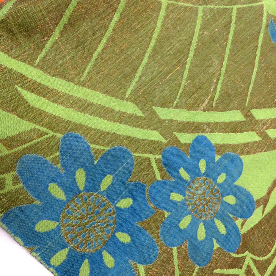 昔 子供帯 アンティーク 正絹 丸帯仕立 緑 白 オレンジ 青 茶 橋 松 花 レトロ 大正ロマン 昔着物 長さ336cm |  | 05