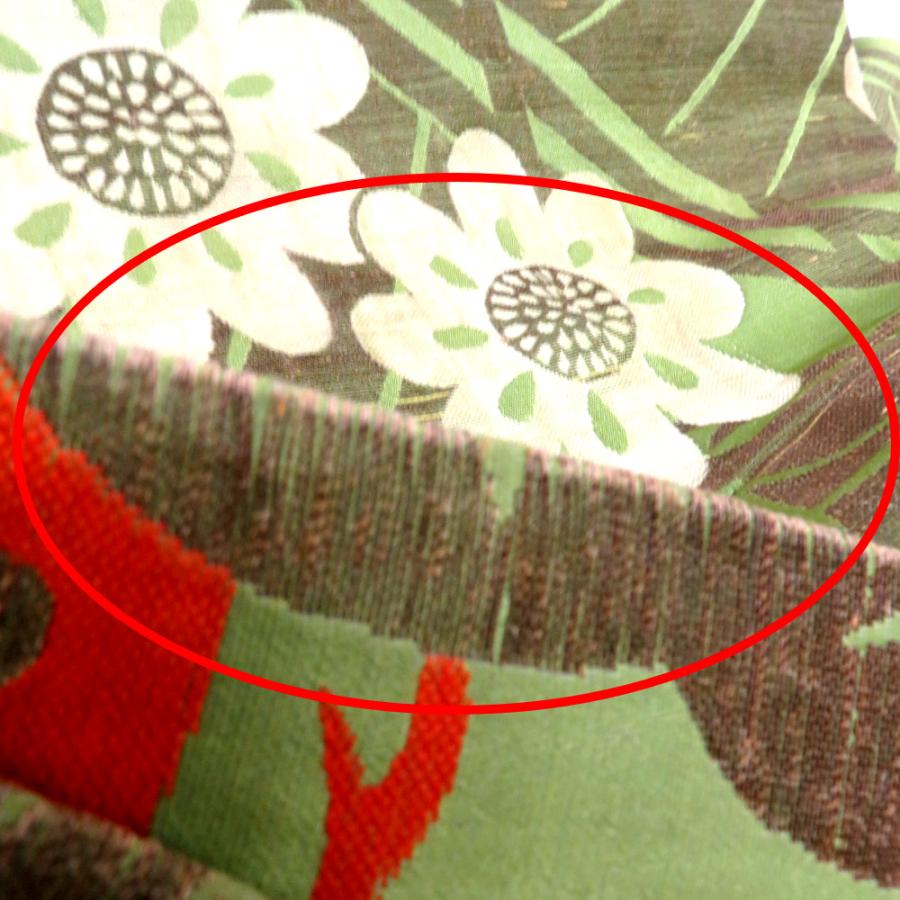 昔 子供帯 アンティーク 正絹 丸帯仕立 緑 白 オレンジ 青 茶 橋 松 花 レトロ 大正ロマン 昔着物 長さ336cm |  | 06