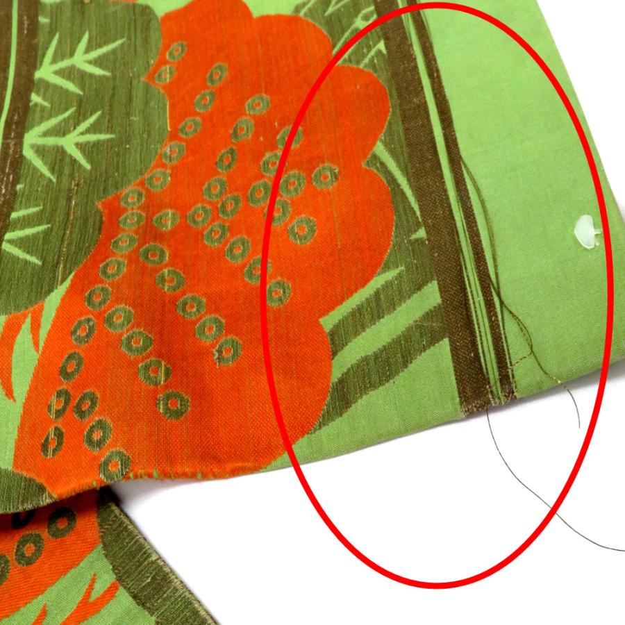 昔 子供帯 アンティーク 正絹 丸帯仕立 緑 白 オレンジ 青 茶 橋 松 花 レトロ 大正ロマン 昔着物 長さ336cm |  | 09