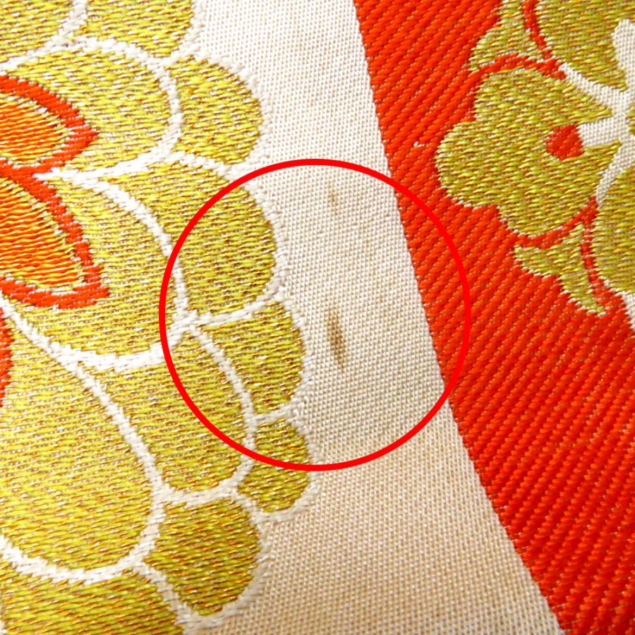 昔 子供帯 アンティーク 正絹 丸帯仕立 ベージュ オレンジ 金 銀 亀甲調 花  レトロ 大正ロマン 昔着物 長さ347cm |  | 07