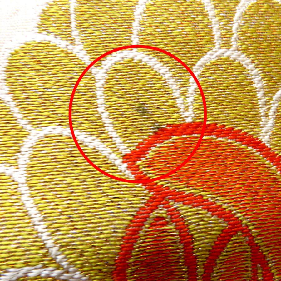 昔 子供帯 アンティーク 正絹 丸帯仕立 ベージュ オレンジ 金 銀 亀甲調 花  レトロ 大正ロマン 昔着物 長さ347cm |  | 08