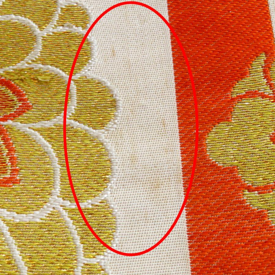 昔 子供帯 アンティーク 正絹 丸帯仕立 ベージュ オレンジ 金 銀 亀甲調 花  レトロ 大正ロマン 昔着物 長さ347cm |  | 09