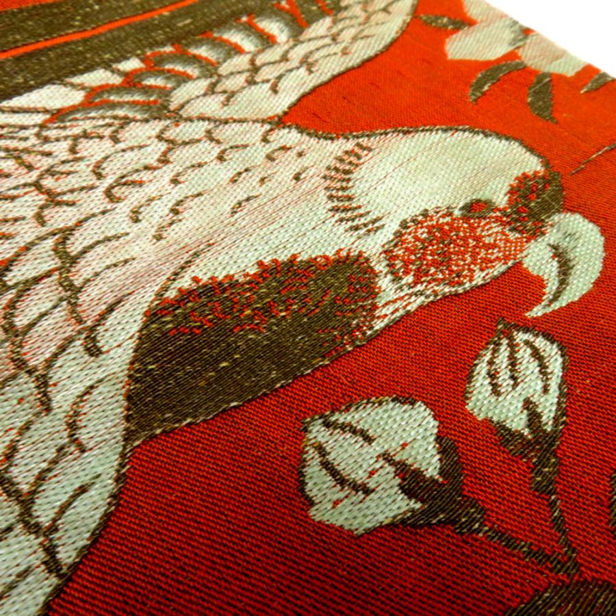 昔 子供帯 アンティーク 正絹 丸帯仕立 オレンジ ベージュ 紫 茶 鳥 セキセイインコ 花 レトロ 大正ロマン 昔着物 長さ321cm |  | 01