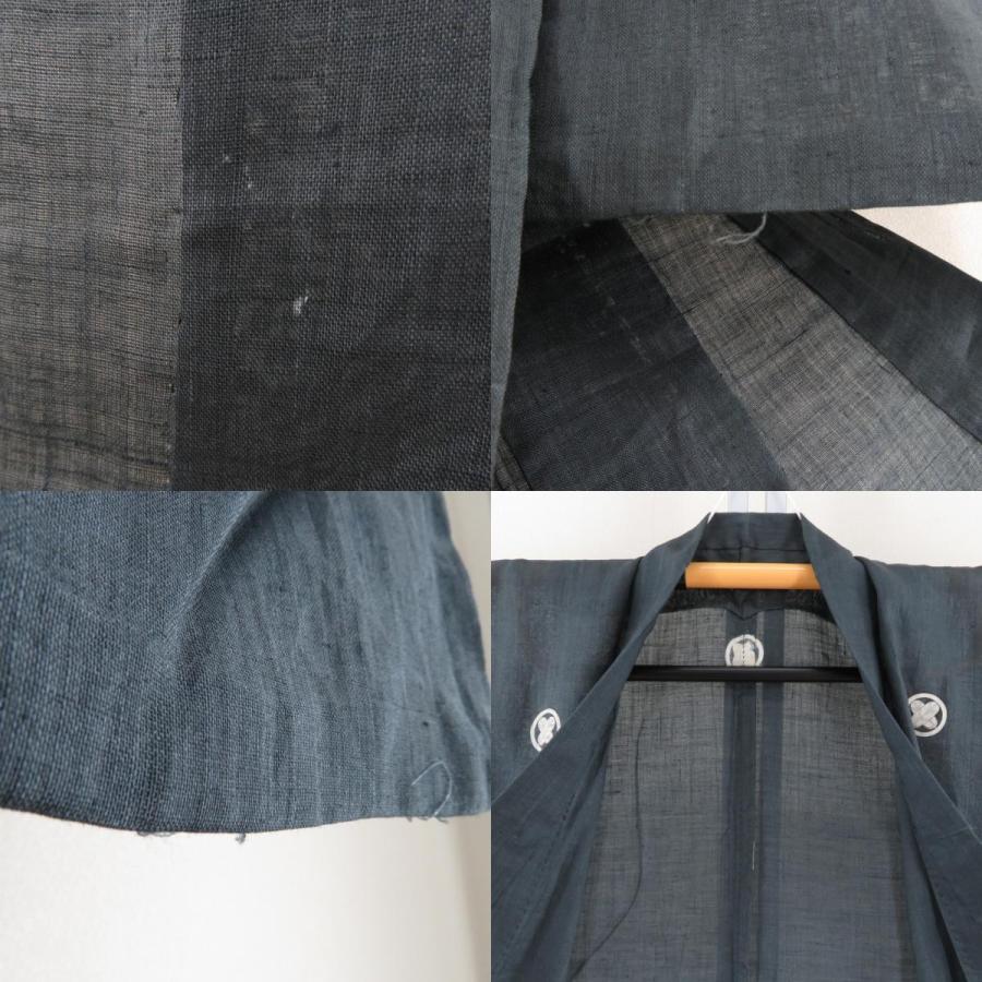 男着物 本麻 上布 男性用 紋付着物 丸に違い鷹の羽紋 夏用 黒色 礼装