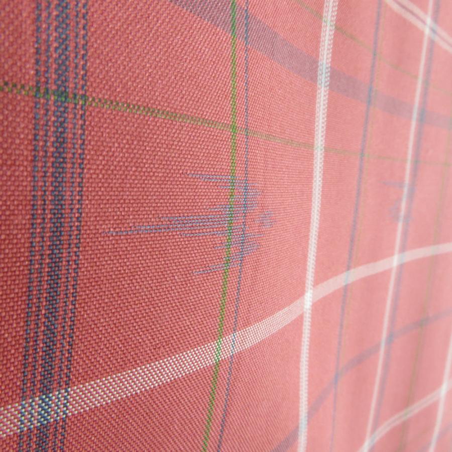 紬 着物 アンサンブル 羽織付 格子に燕文様 袷 広衿 赤ピンク色x白色