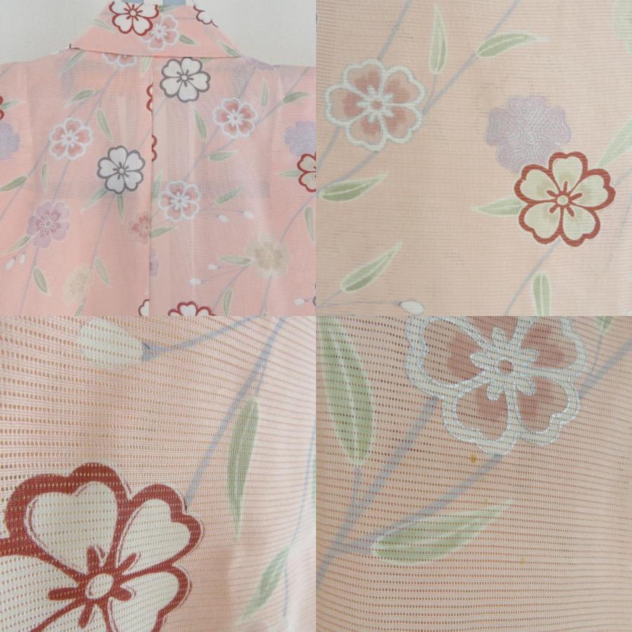 子供着物 夏用 絽 正絹 女の子用 四つ身 襦袢セット サーモンピンク 桜