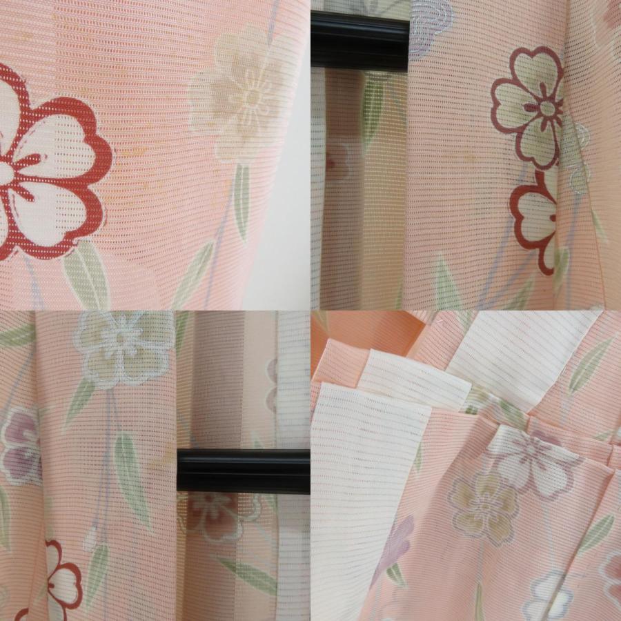 子供着物 夏用 絽 正絹 女の子用 四つ身 襦袢セット サーモンピンク 桜