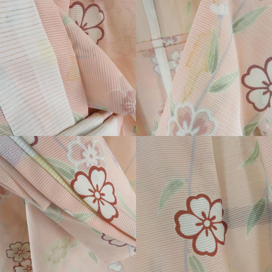 子供着物 夏用 絽 正絹 女の子用 四つ身 襦袢セット サーモンピンク 桜