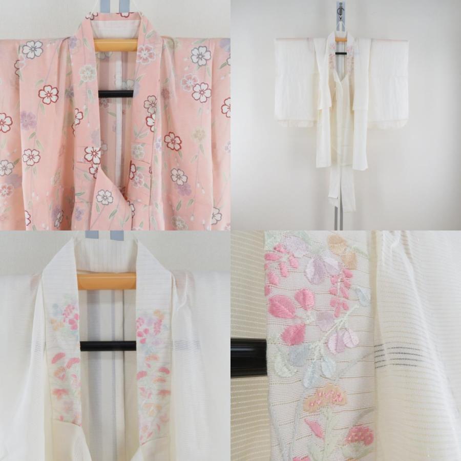 子供着物 夏用 絽 正絹 女の子用 四つ身 襦袢セット サーモンピンク 桜