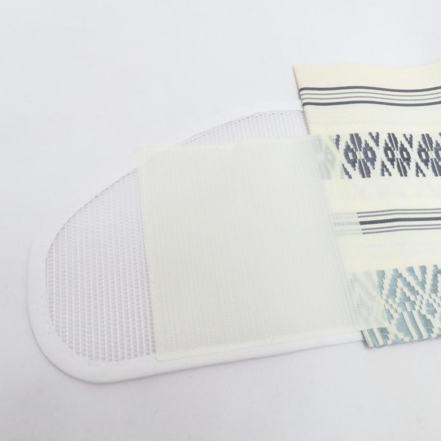 名古屋帯 作り帯 付帯 単帯 正絹 オフホワイト×青系 献上柄 仕立て