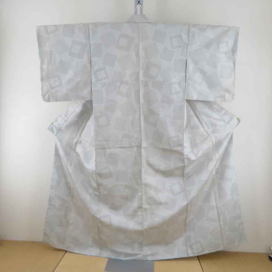 紬 着物 四角模様 白色ｘ黒色 格子に亀甲 バチ衿 絹 仕立て上がり着物 身丈160cm | 