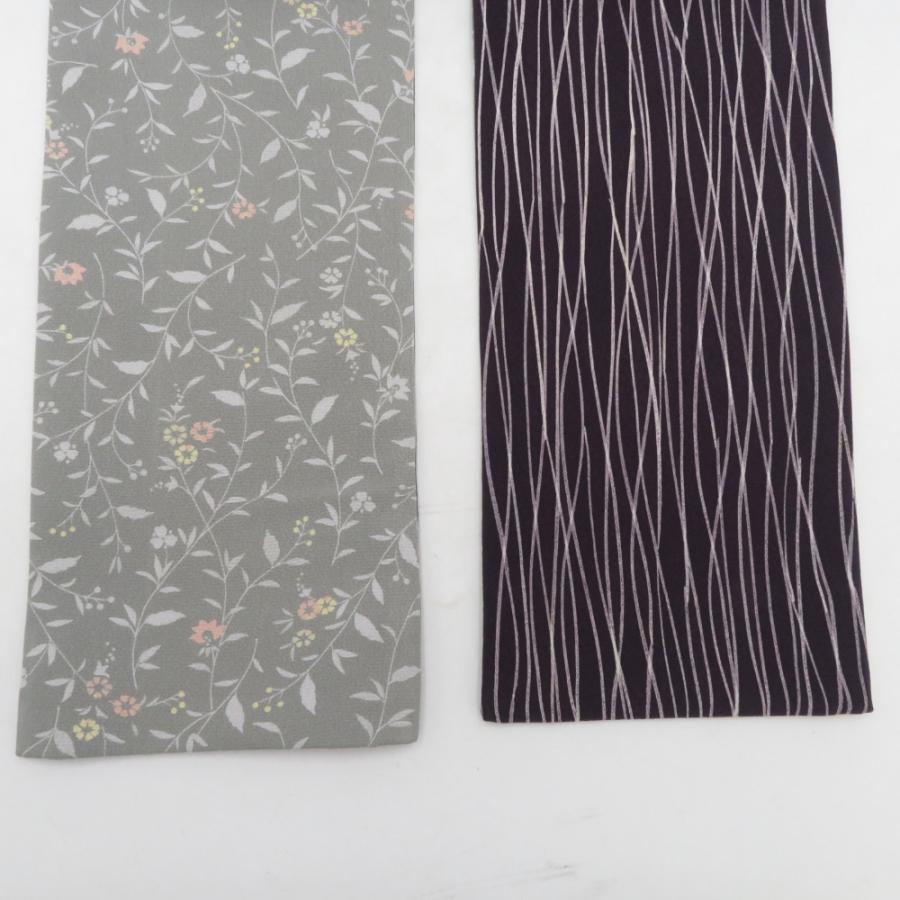 半幅帯 リバーシブル半巾帯 正絹 巾:約16×長さ:約415cm 絞り×小紋 グレーパープルｘパープル 鹿の子ｘよろけ縞模様 細帯 小袋帯 オリジナル 仕立て上がり 長さ415cm 【キモノオフ野々市若松店】 半幅帯 リバーシブル半巾帯 正絹 巾:約16×長さ:約415cm 小紋×小紋