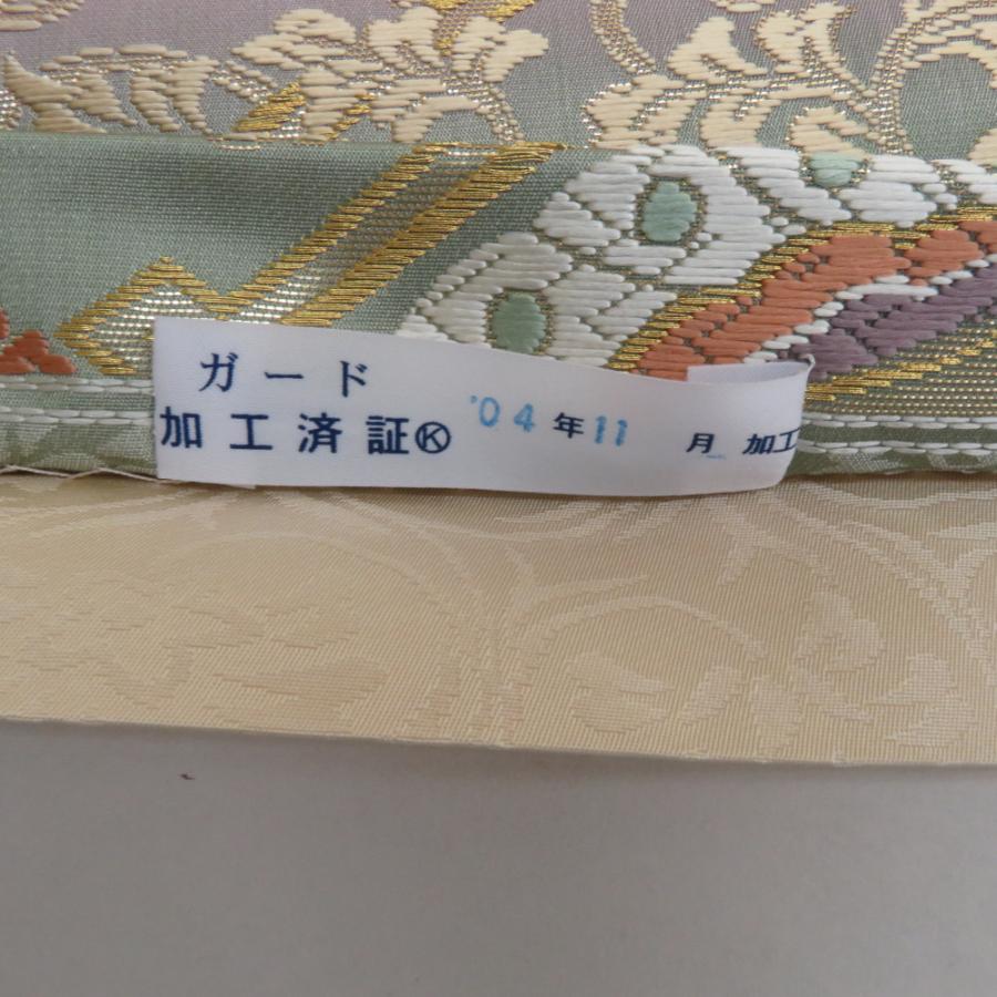 袋帯 唐織 金糸 六通柄 ゴールドx多色 菱型に唐草文様 正絹 仕立て