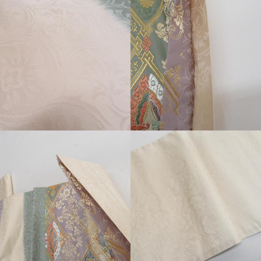 袋帯 唐織 金糸 六通柄 ゴールドx多色 菱型に唐草文様 正絹 仕立て