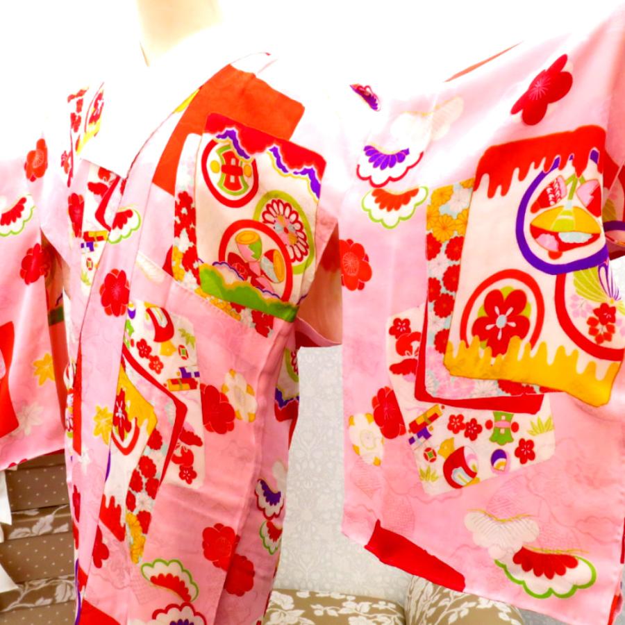 襦袢 昔襦袢 長襦袢 アンティーク 広衿 正絹 ピンク 赤 緑 黄 紫 白 オレンジ 多色 松竹梅 色紙 宝文様 レトロ 普段使い  身丈124cm | 