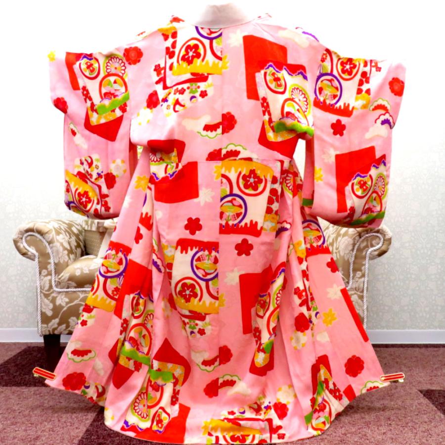 襦袢 昔襦袢 長襦袢 アンティーク 広衿 正絹 ピンク 赤 緑 黄 紫 白 オレンジ 多色 松竹梅 色紙 宝文様 レトロ 普段使い  身丈124cm 【キモノオフ野々市若松店】 襦袢 昔襦袢 長襦袢 アンティーク 広衿 正絹 ピンク 赤 緑 黄 紫 白