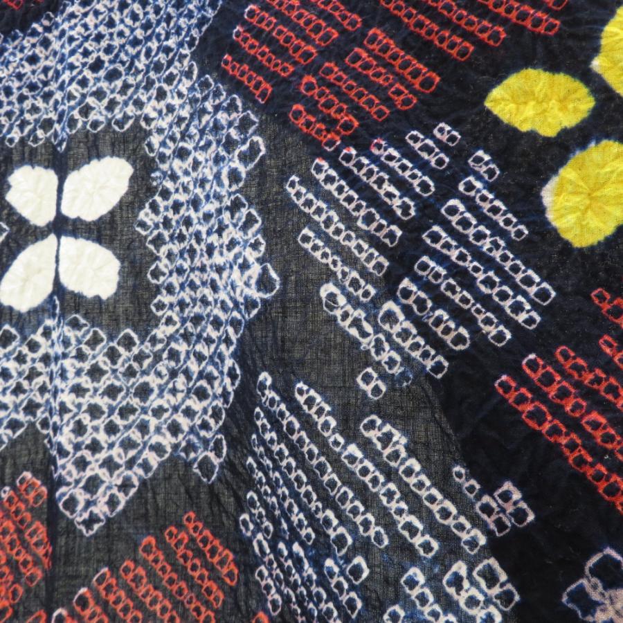 浴衣　絞り　紺赤白黄 浴衣 絞り 絞り浴衣 藍 白 赤 黄 花デザイン 仕立て上がり 夏物