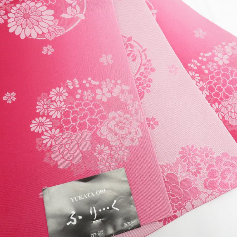 半幅帯 新品 2本セット ポリエステル100% ピンク系×華丸紋 赤系×四角柄 ふりく 単衣帯 半巾帯 細帯 洗える 仕立て上がり 長さ400cm 新品 |  | 03