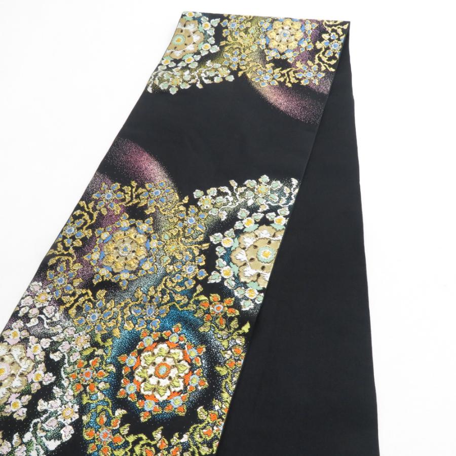 袋帯 たつむら 八綾彩環文 六通柄 黒色ｘ金色ｘ多色 カラフル 金糸銀糸 正絹 仕立て上がり 長さ432cm |  | 01