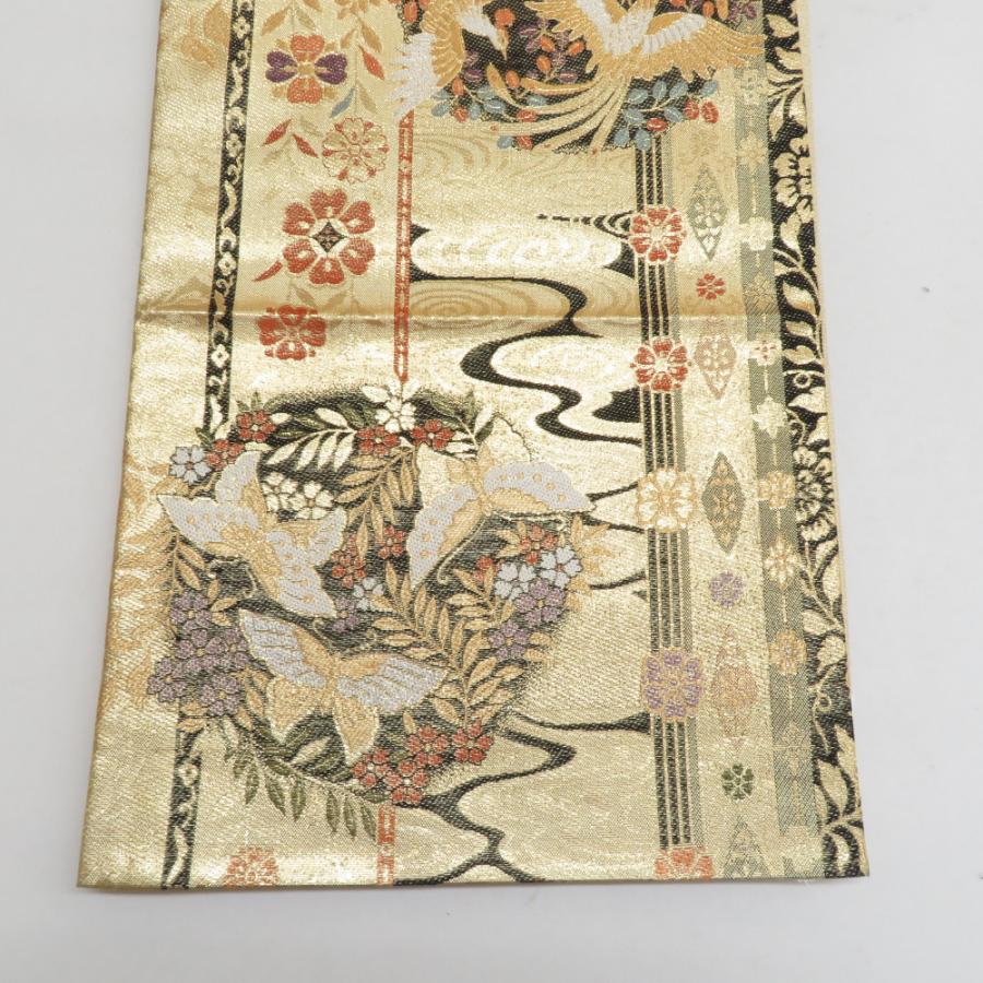 袋帯 正絹 金色ｘ黒色ｘ多色 丸文に花鳥蝶々 ゴールド系 六通柄 金糸 フォーマル 礼装 長さ432cm |  | 03