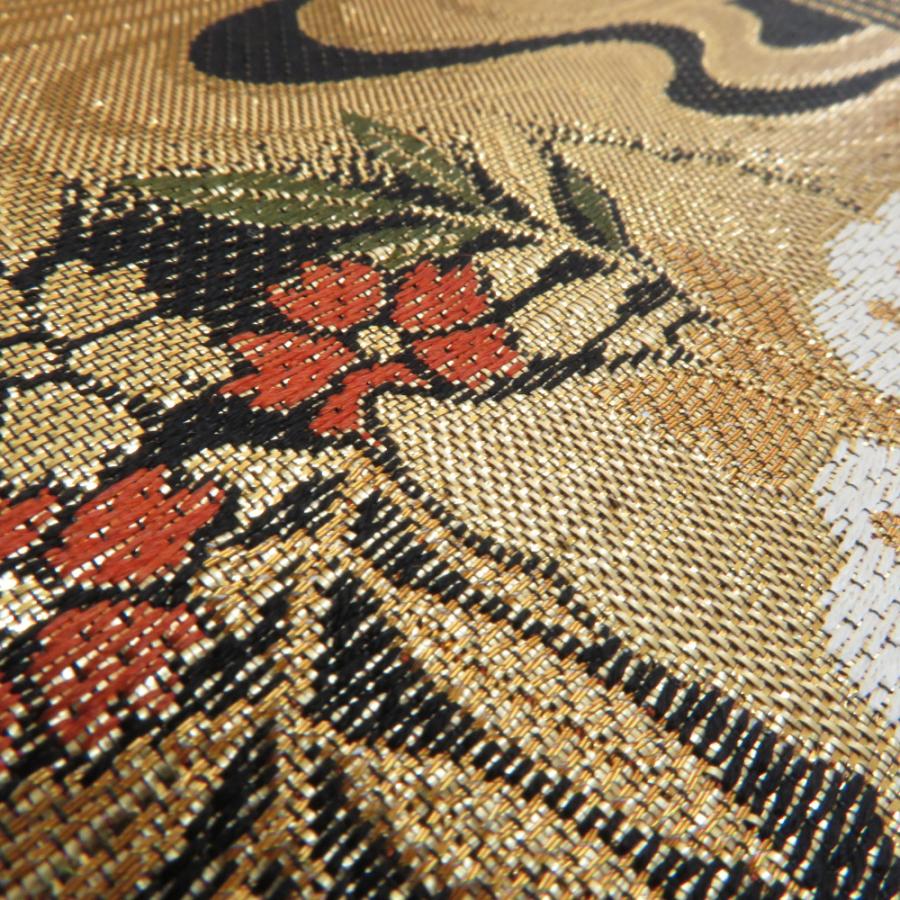 袋帯 正絹 金色ｘ黒色ｘ多色 丸文に花鳥蝶々 ゴールド系 六通柄 金糸 フォーマル 礼装 長さ432cm |  | 05