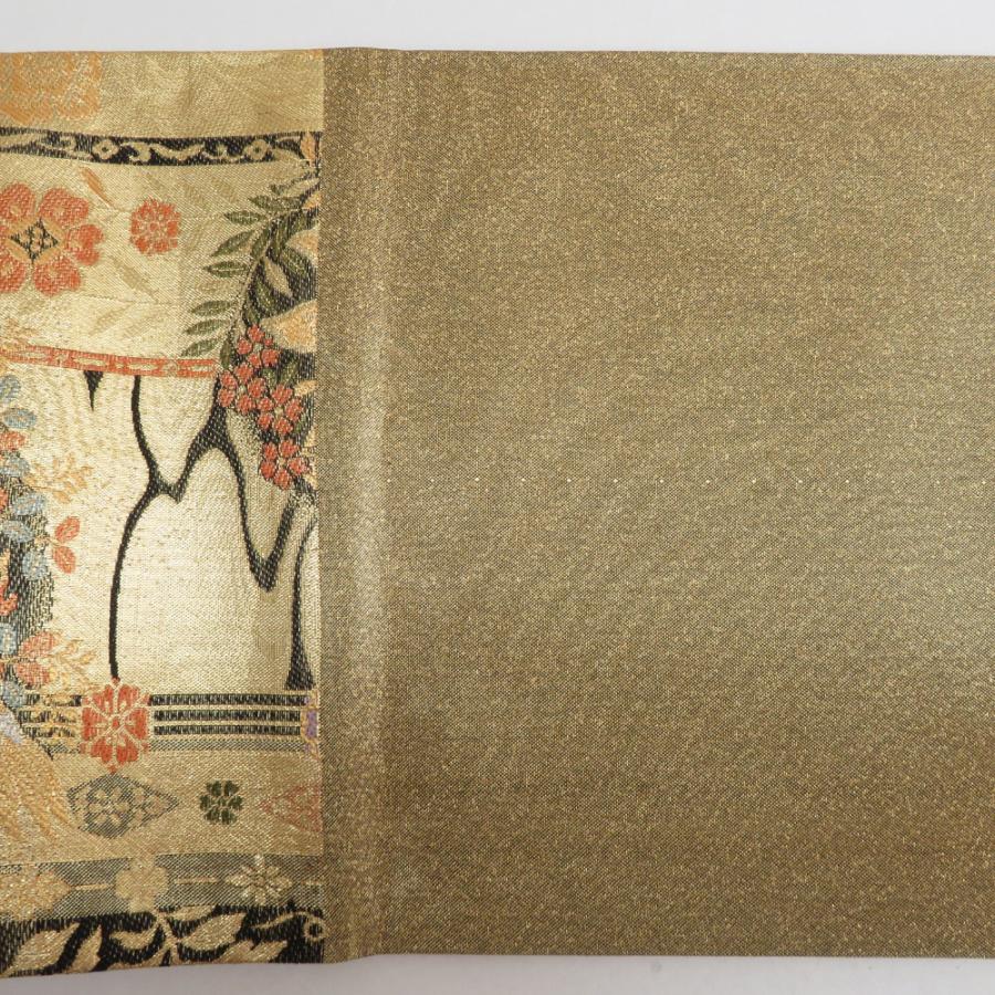 袋帯 正絹 金色ｘ黒色ｘ多色 丸文に花鳥蝶々 ゴールド系 六通柄 金糸 フォーマル 礼装 長さ432cm |  | 07