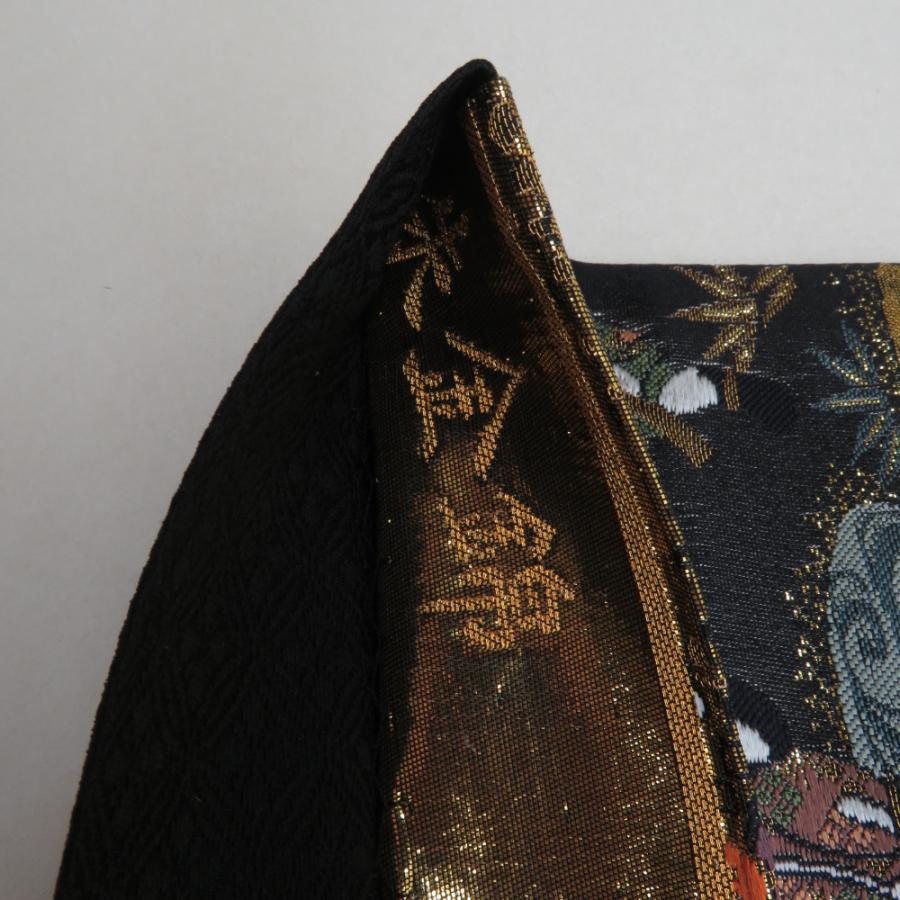 袋帯 正絹 朱金錦 本金重ね箔 黒色x金色x多色 金糸 平安文様 源氏 六