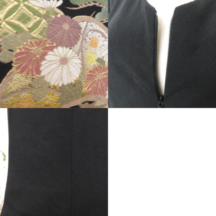 黒留袖 黒留袖ワンピース 松に花々文様 正絹 箔入り Mサイズ 礼装