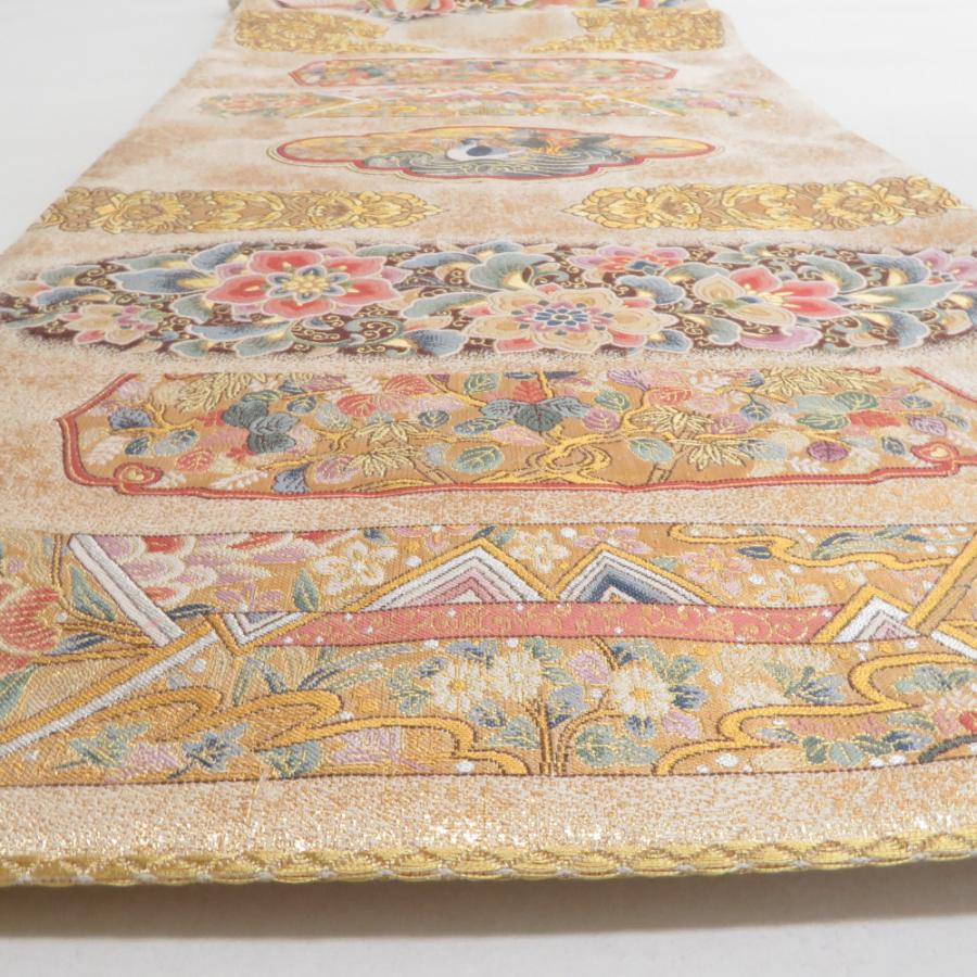 袋帯 正絹 金糸 花鳥文様 金色x多色 六通柄 フォーマル 礼装 長さ