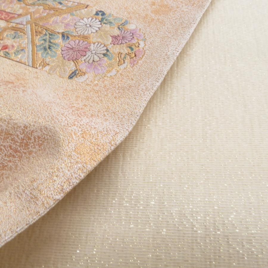 袋帯 正絹 金糸 花鳥文様 金色x多色 六通柄 フォーマル 礼装 長さ