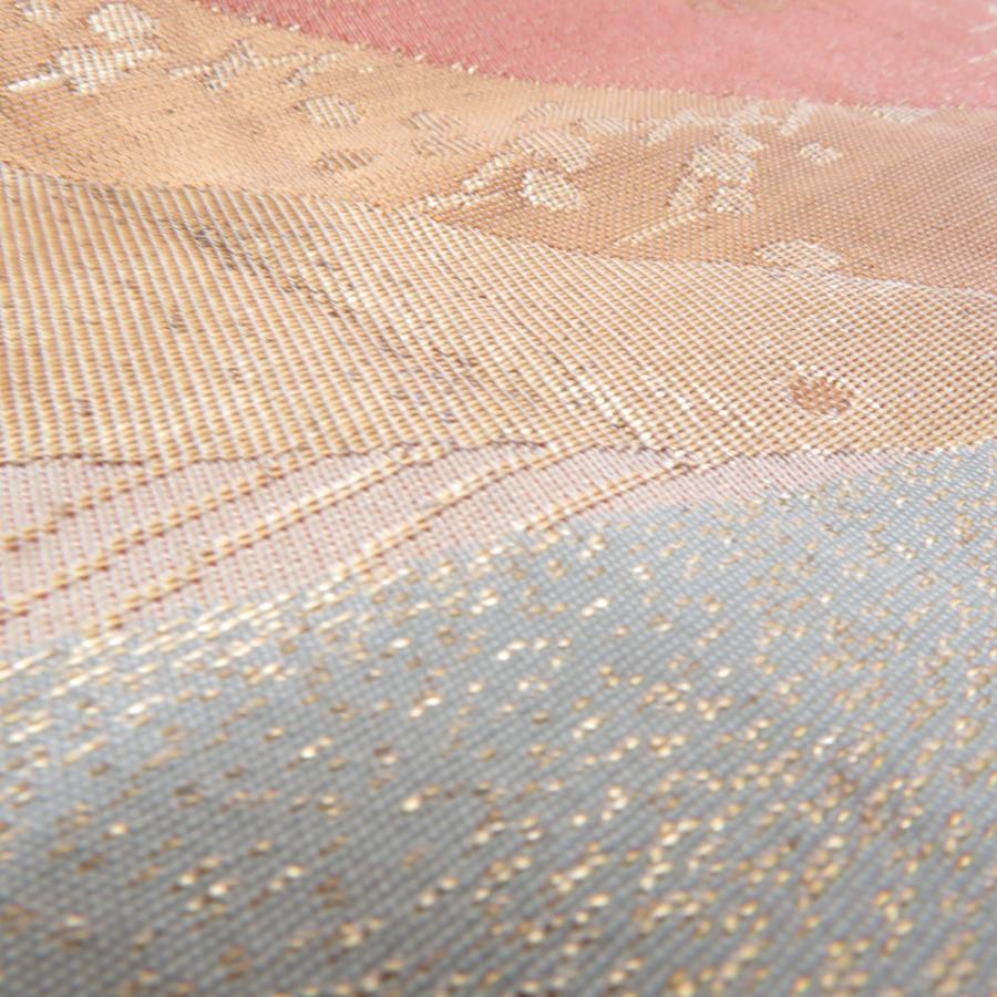 袋帯 正絹 金糸 色紙文様 ベージュ色x金色x多色 パステル系 六通柄