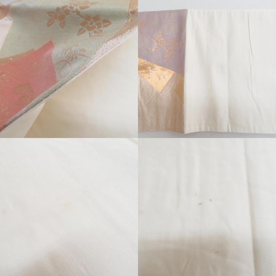 袋帯 正絹 金糸 色紙文様 ベージュ色ｘ金色ｘ多色 パステル系 六通柄 フォーマル 礼装 長さ430cm【中古】 【キモノオフ野々市若松店】 袋帯 正絹 金糸 色紙文様 ベージュ色x金色x多色 パステル系 六通柄