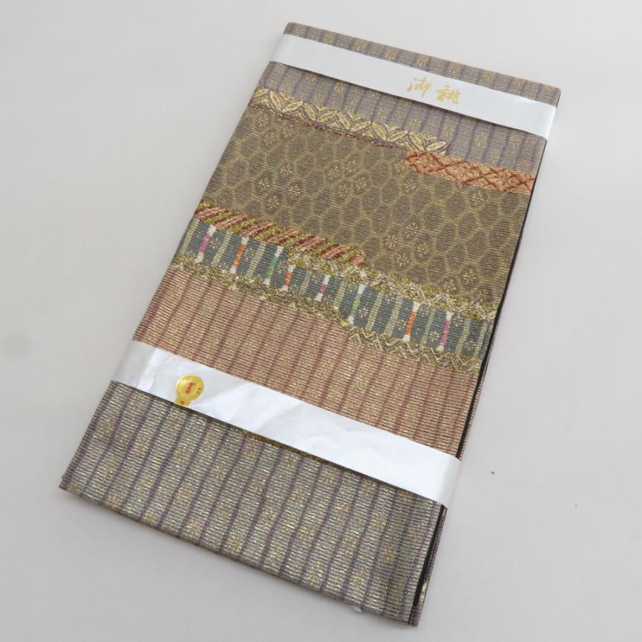 袋帯 西陣織 高級 洒落袋帯 正絹 金糸 古代裂文様 薄紫色x黄色x多色